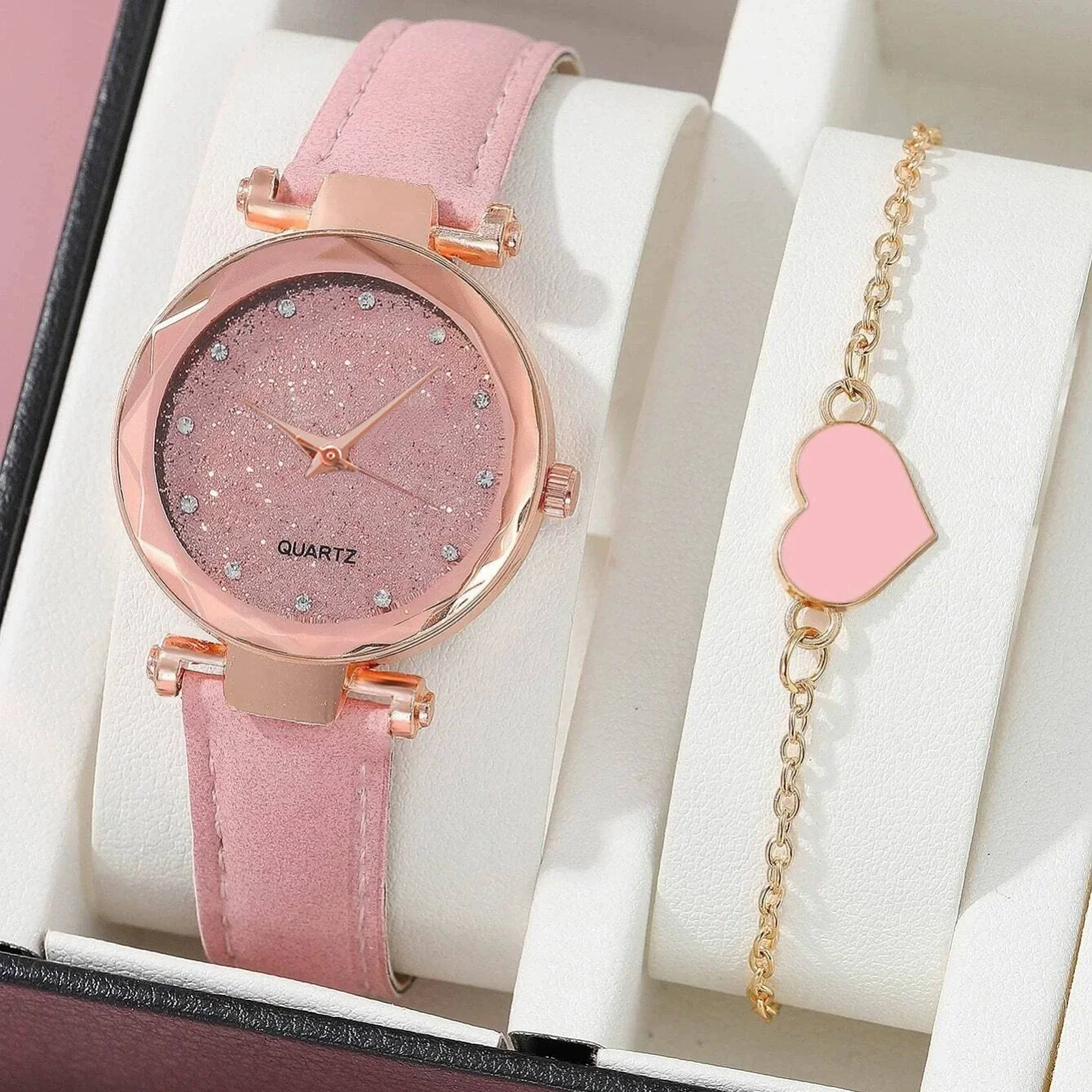Women's Casual Fashion Watch Alloy Case Stainless Steel Strap Round Dial Pink Rhinestone Surface