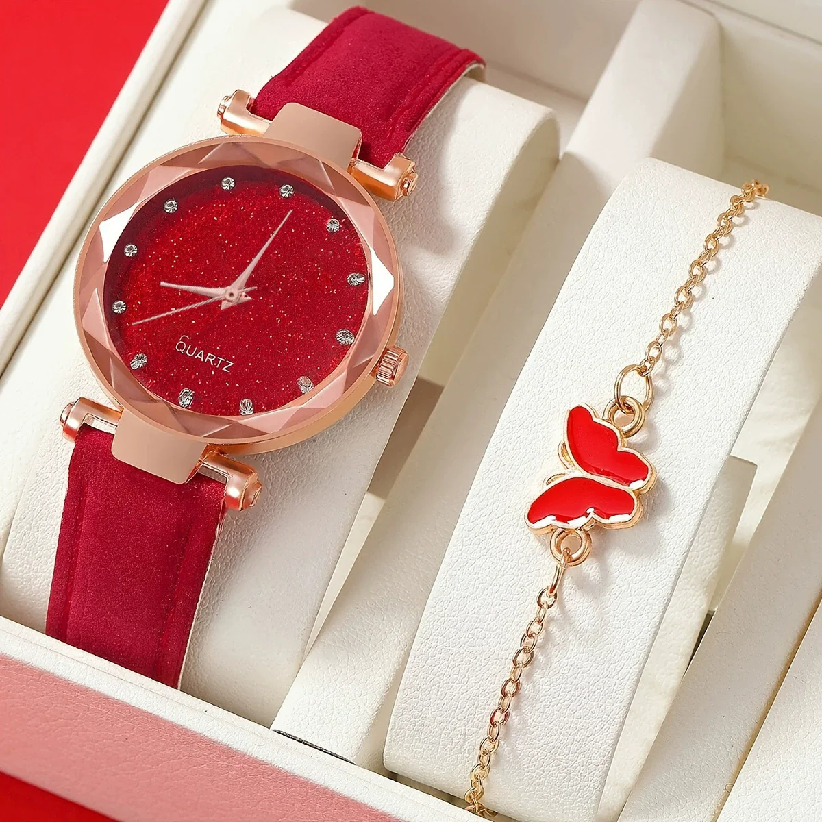 Women's Casual Fashion Watch Alloy Case Stainless Steel Strap Round Dial Pink Rhinestone Surface - Image 2