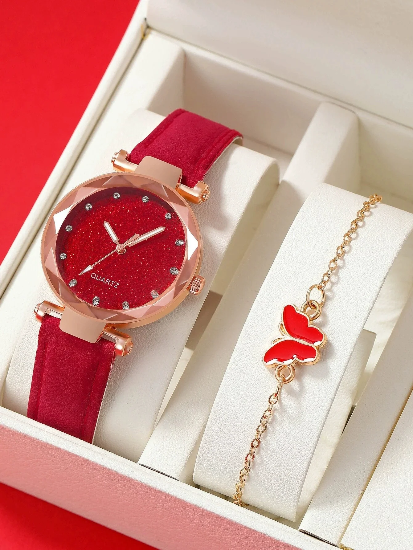 Women's Casual Fashion Watch Alloy Case Stainless Steel Strap Round Dial Pink Rhinestone Surface - Image 6