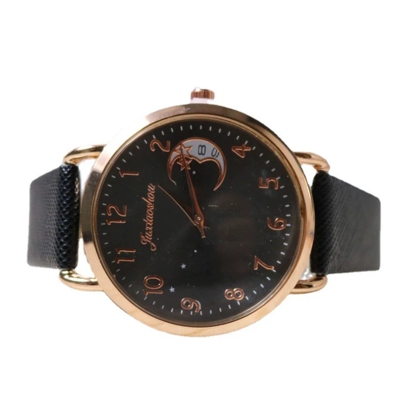 Women's Casual Leather Strap Watch With Moon Pattern Metal Case Stainless Steel Clasp Pu Strap Round Dial - Image 5