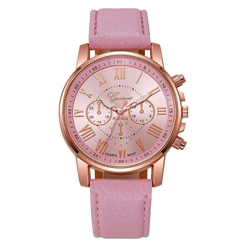 Women's Casual Plastic Case Imitation Leather Belt Round Dial Quartz Watch - Image 6