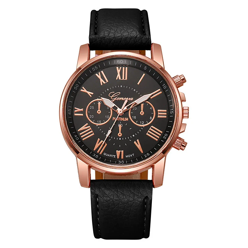 Women's Casual Plastic Case Imitation Leather Belt Round Dial Quartz Watch - Image 8