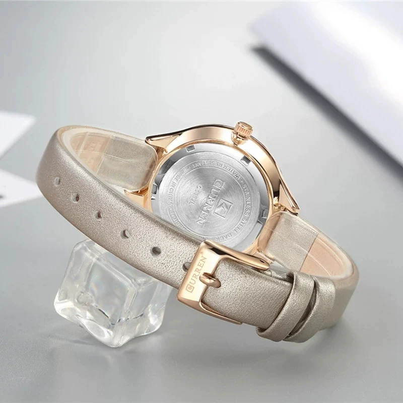 Women's Casual Quartz Watch Metal Case Imitation Leather Strap Round Dial Mineral Strengthened Glass Mirror - Image 2