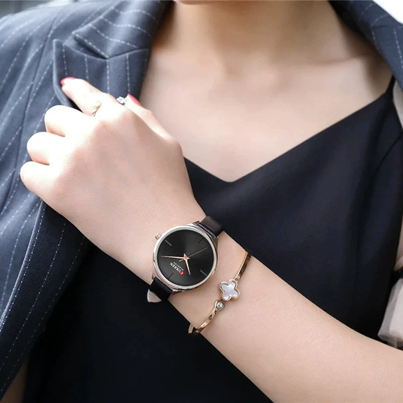 Women's Casual Quartz Watch Metal Case Imitation Leather Strap Round Dial Mineral Strengthened Glass Mirror - Image 3