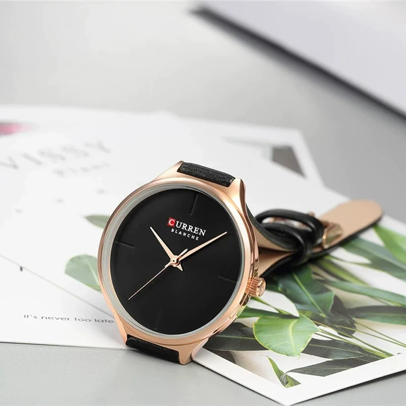 Women's Casual Quartz Watch Metal Case Imitation Leather Strap Round Dial Mineral Strengthened Glass Mirror - Image 4