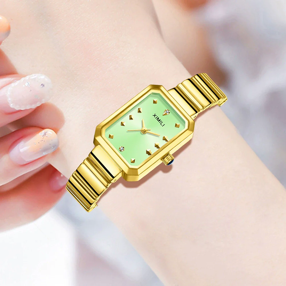 Women's Casual Quartz Watch With Alloy Case Bamboo Strap And Rectangle Dial - Image 3