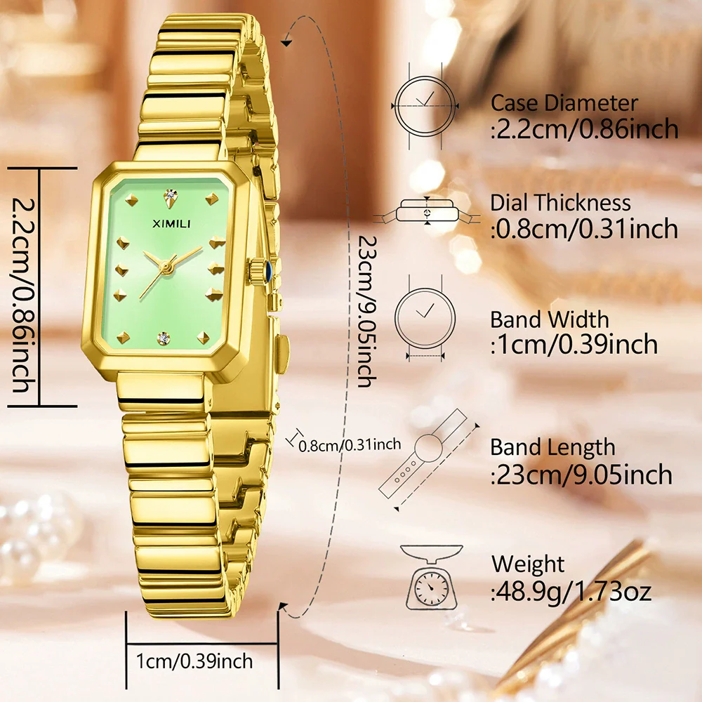 Women's Casual Quartz Watch With Alloy Case Bamboo Strap And Rectangle Dial - Image 4