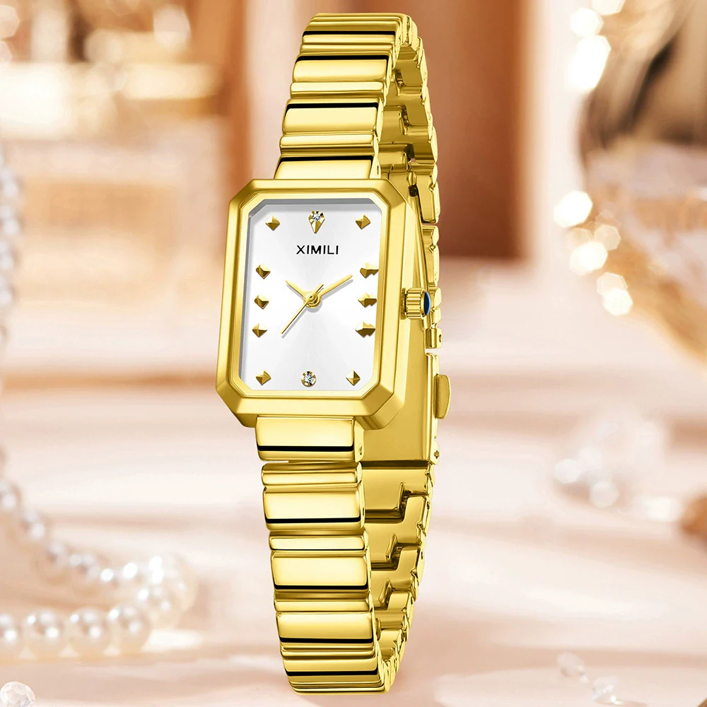 Women's Casual Quartz Watch With Alloy Case Bamboo Strap And Rectangle Dial - Image 5