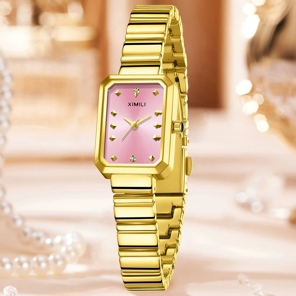 Women's Casual Quartz Watch With Alloy Case Bamboo Strap And Rectangle Dial - Image 6