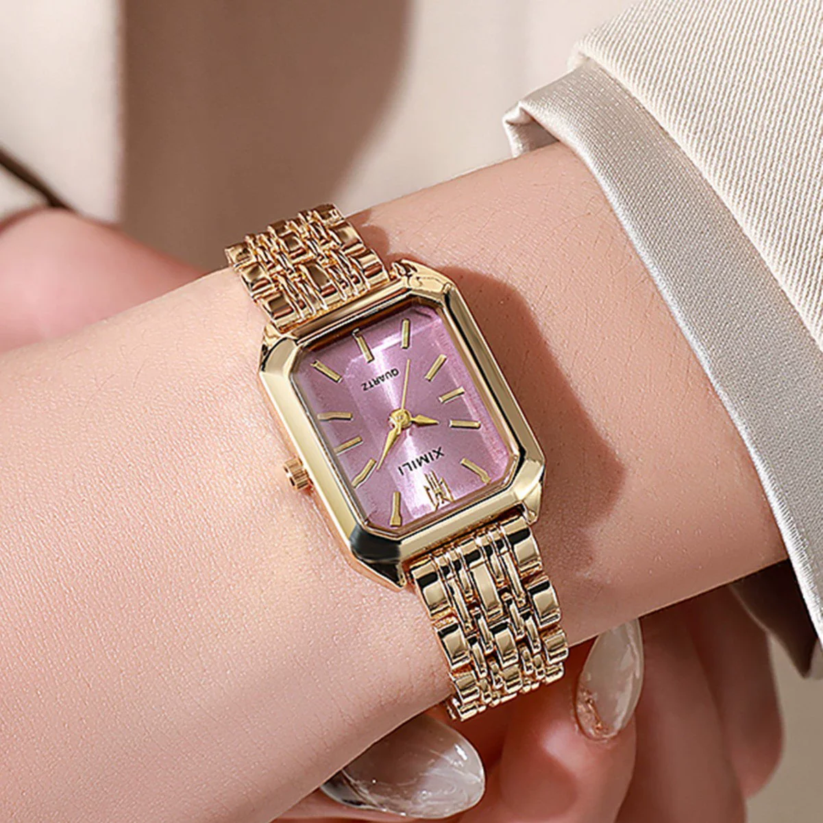 Women's Casual Square Alloy And Stainless Steel Band Fashion Quartz Watch - Image 4