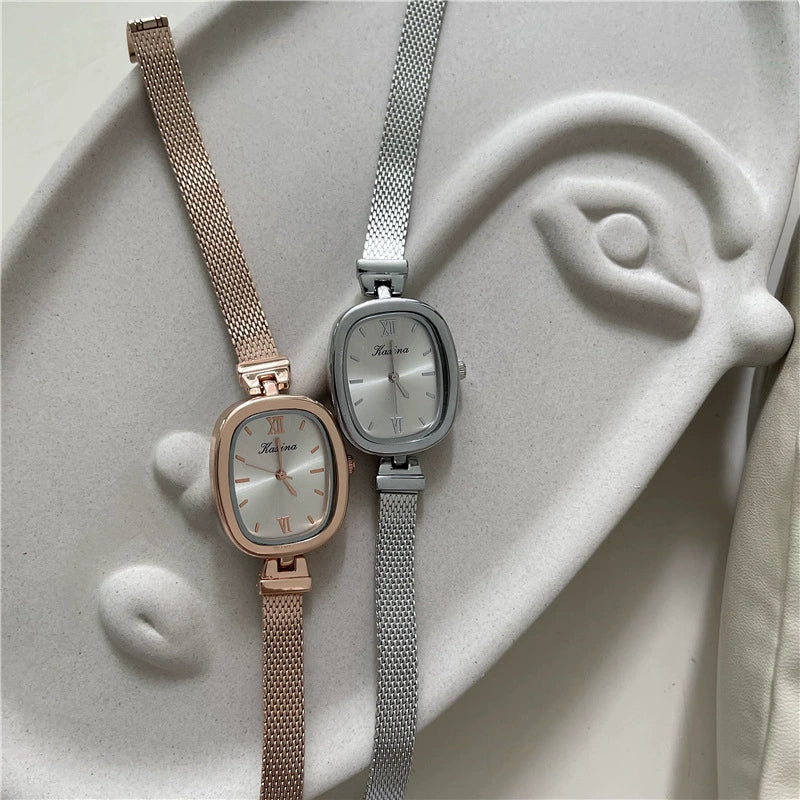 Women's Casual Square Quartz Watch With Alloy Case And Mesh Band