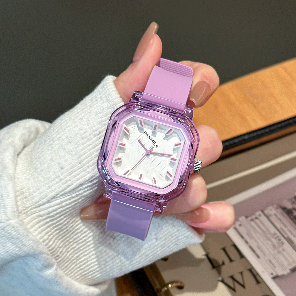 Women's Casual Square Silicone Band Alloy Case Stainless Steel Buckle Quartz Watch - Image 2