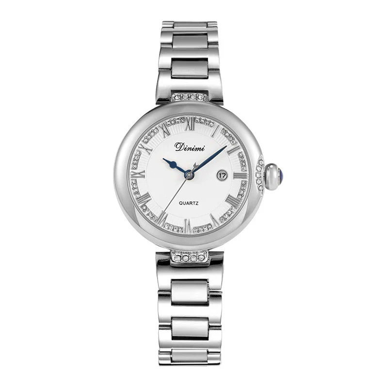 Women's Casual Vintage Watch With Diamondencrusted Alloy Case Stainless Steel Buckle Genuine Leather Strap Round Dial - Image 10