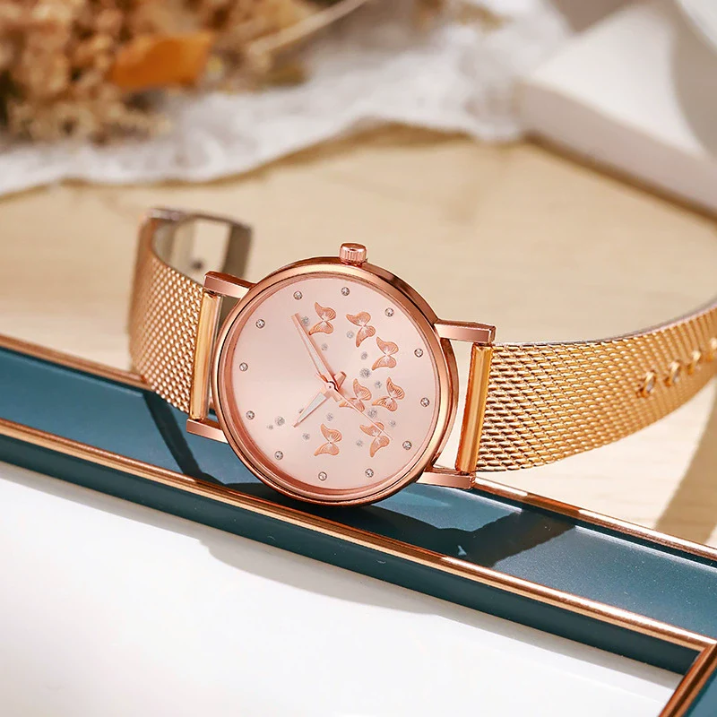 Women's Casual Watch Butterfly Design Round Dial Silicone Band Plastic Case Stainless Steel Buckle