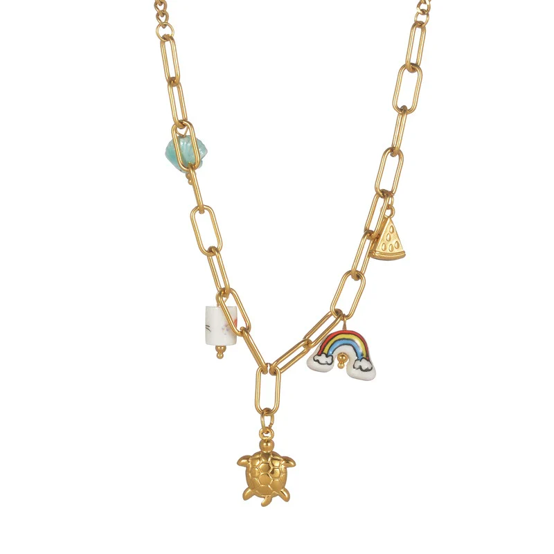 Women's Ceramic Necklace Accessories Handmade With Stainless Steel And Titanium Steel Long O Shaped Chain Electroplated With Constellation Doll Crown Heart Shape And More Patterns - Image 5