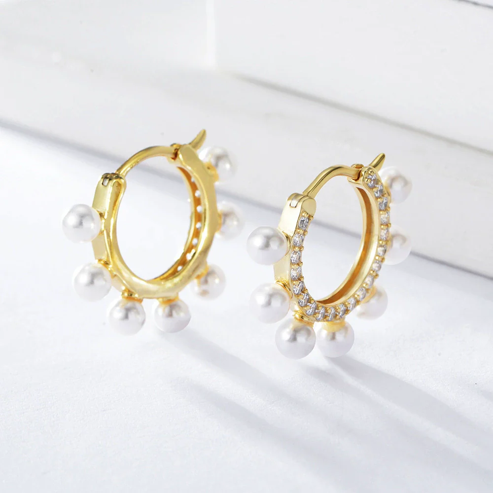 Women's Circleshaped 925 Sterling Silver Pearl Geometric Earrings