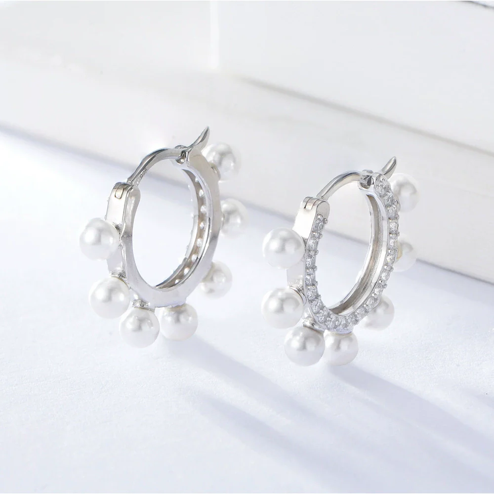 Women's Circleshaped 925 Sterling Silver Pearl Geometric Earrings - Image 2