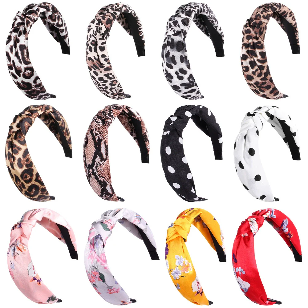 Women's Cloth Handwoven Leopard Print And Plaid Widebrimmed Knotted Headband Headwear - Image 2