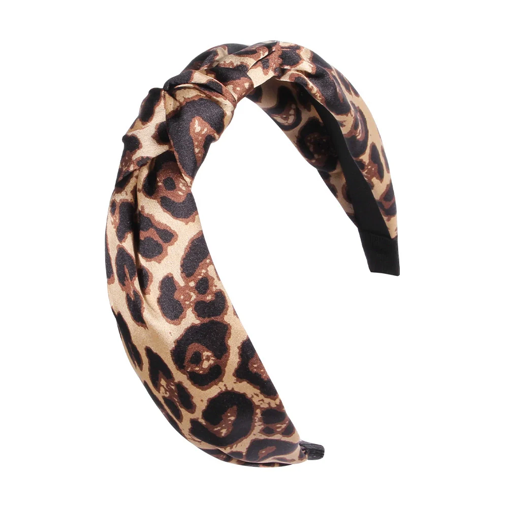 Women's Cloth Handwoven Leopard Print And Plaid Widebrimmed Knotted Headband Headwear - Image 4