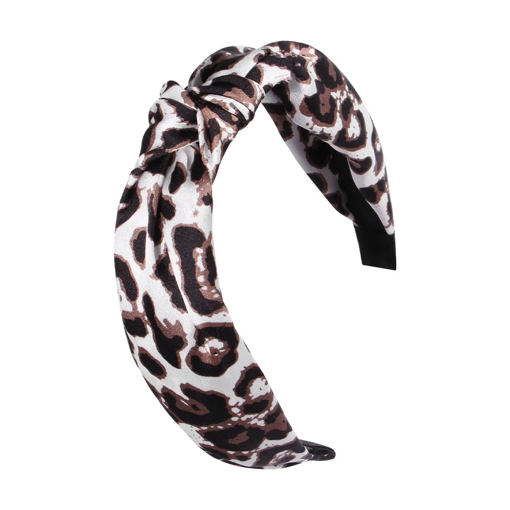 Women's Cloth Handwoven Leopard Print And Plaid Widebrimmed Knotted Headband Headwear - Image 5