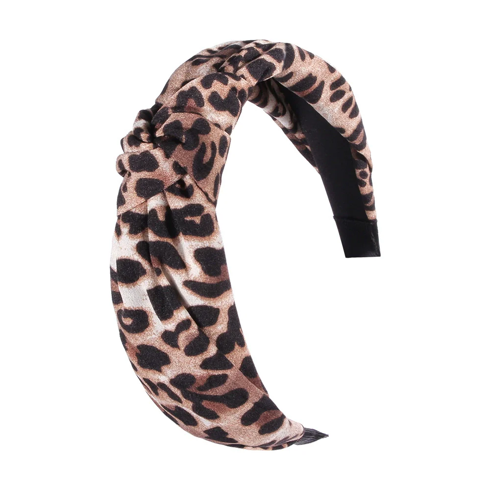 Women's Cloth Handwoven Leopard Print And Plaid Widebrimmed Knotted Headband Headwear - Image 8
