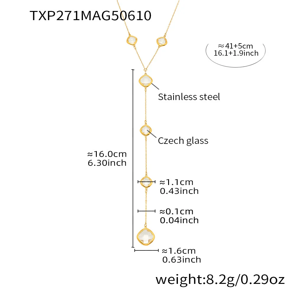 Women's Colorful Geometric Square Glass Stone And Stainless Steel Ferris Wheel Yshaped Electroplated Necklace - Image 6