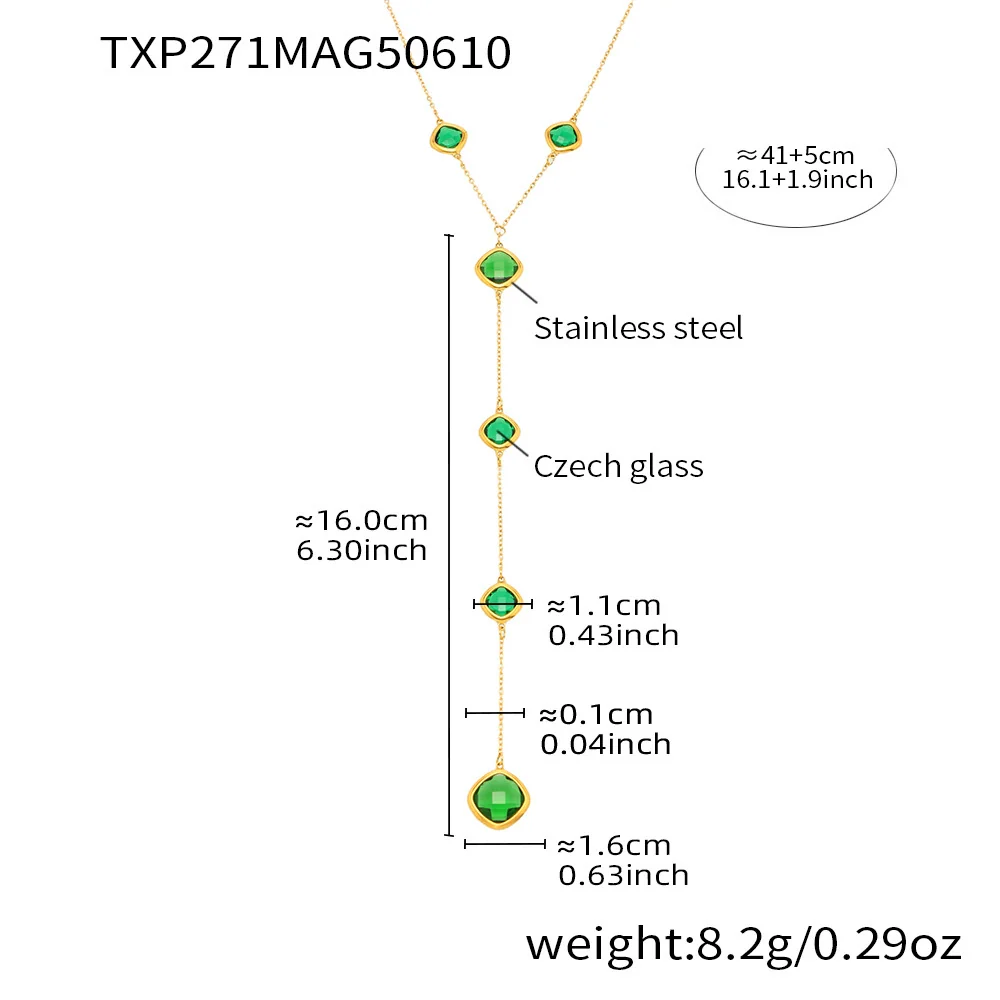 Women's Colorful Geometric Square Glass Stone And Stainless Steel Ferris Wheel Yshaped Electroplated Necklace - Image 7