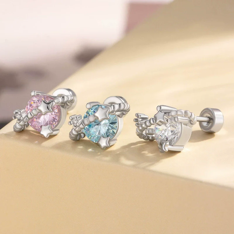 Women's Copper Ear Jewelry With Geometric Pattern And Diamond Inlaid Hearts And Arrows Zircon