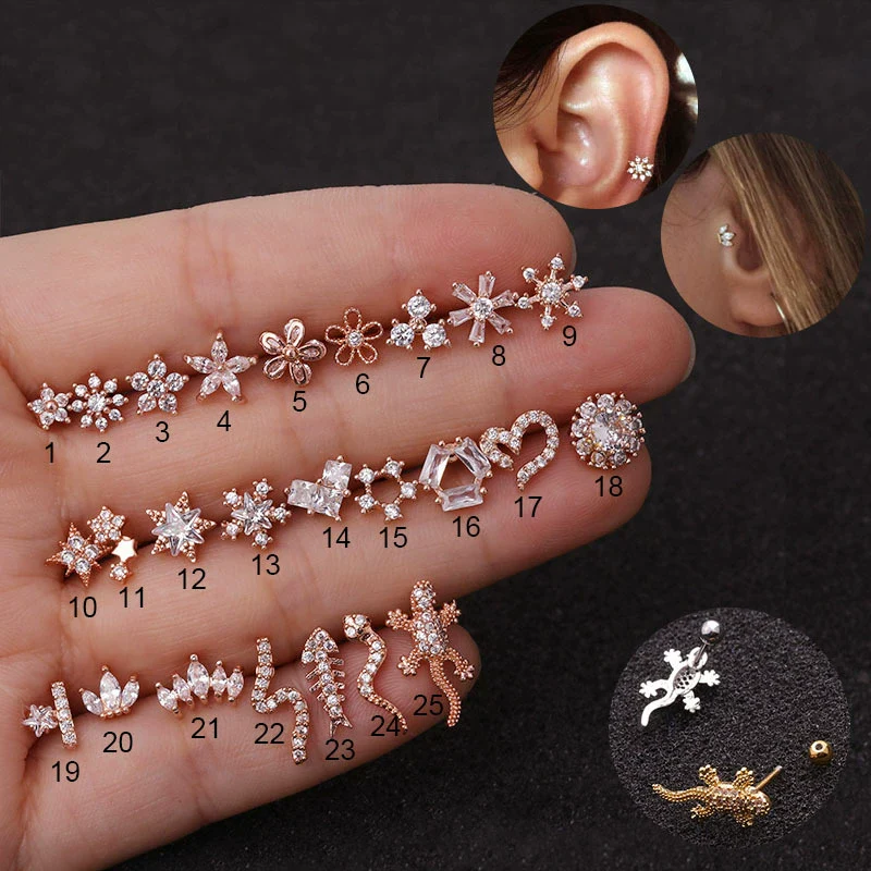 Women's Copper Earrings With Flower Pattern And Inlaid Zircon