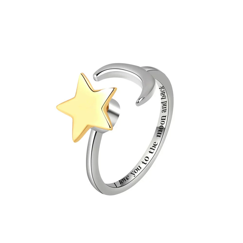 Women's Copper Electroplated Simple Style Stars And Moon Rotation Opening Ring Set - Image 5