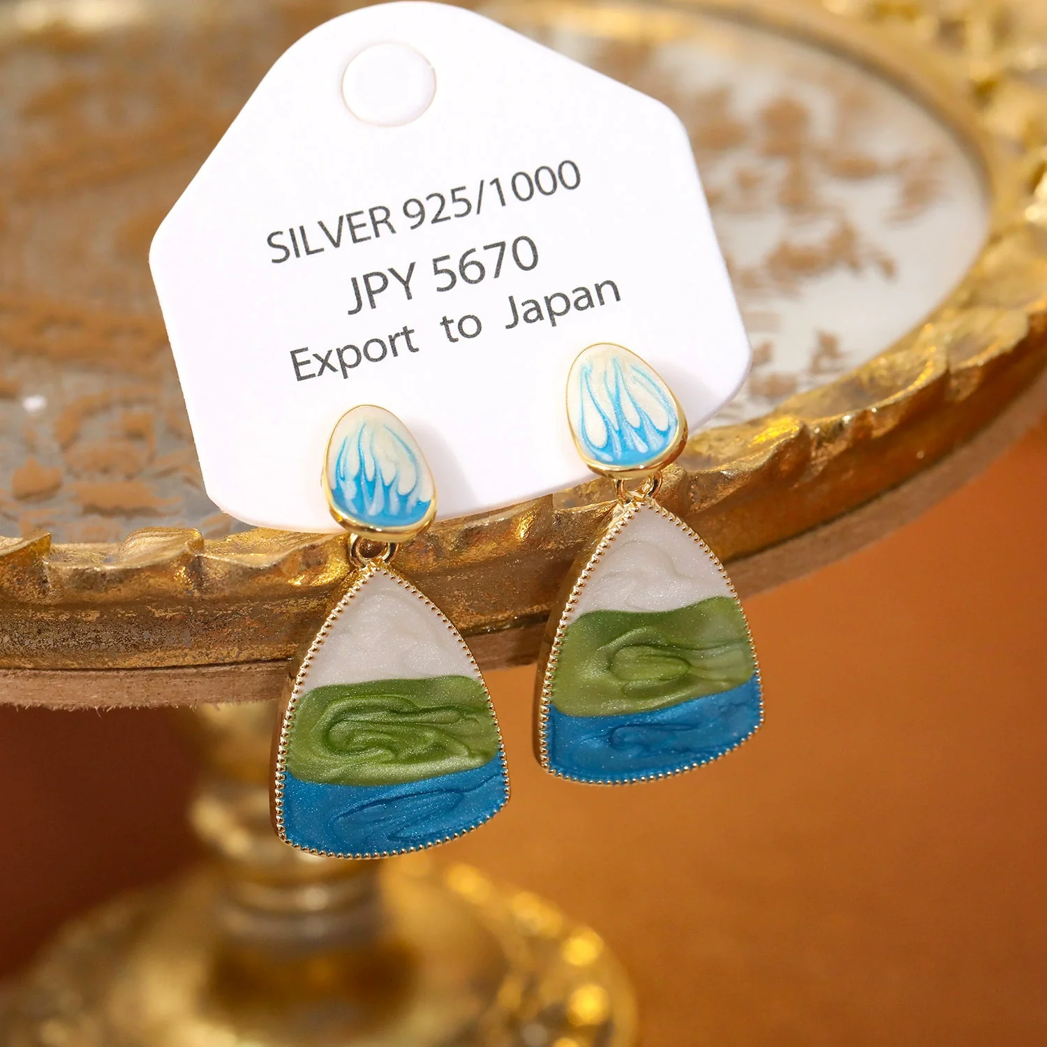 Women's Copper Geometric Electroplated Ocean Blue Gradual Handmade Earrings - Image 3