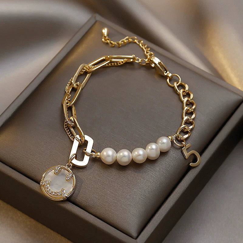 Women's Copper Geometric Freshwater Pearl Bracelet