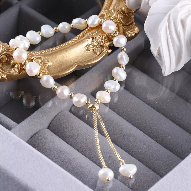 Women's Copper Geometric Freshwater Pearl Bracelet - Image 9