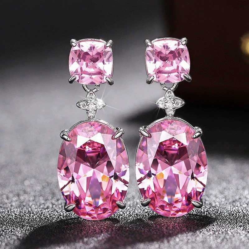 Women's Copper Geometric Inlaid Zircon Floral Fashionable Earrings - Image 2