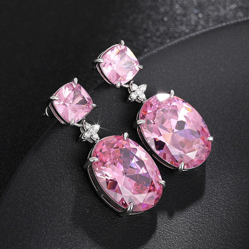 Women's Copper Geometric Inlaid Zircon Floral Fashionable Earrings - Image 3