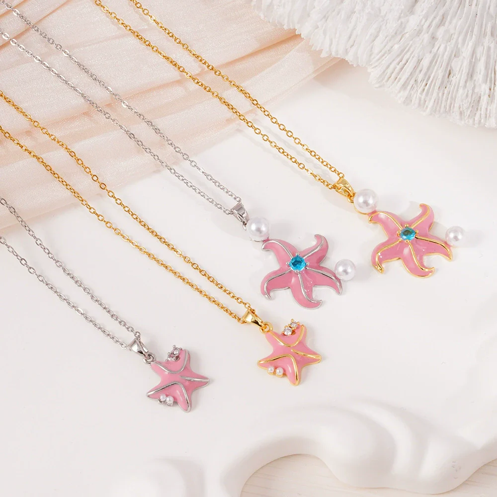 Women's Copper Gold Plated Animal Zodiac Starfish Pendant Necklace With Mixed Gemstone Setting And O Word Chain - Image 3