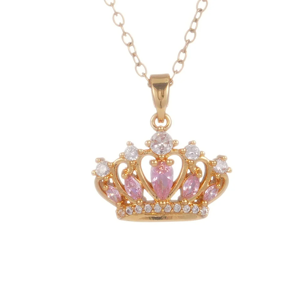Women's Copper Inlaid Zircon Crown Pendant Necklace With Electroplating And O Chain - Image 5