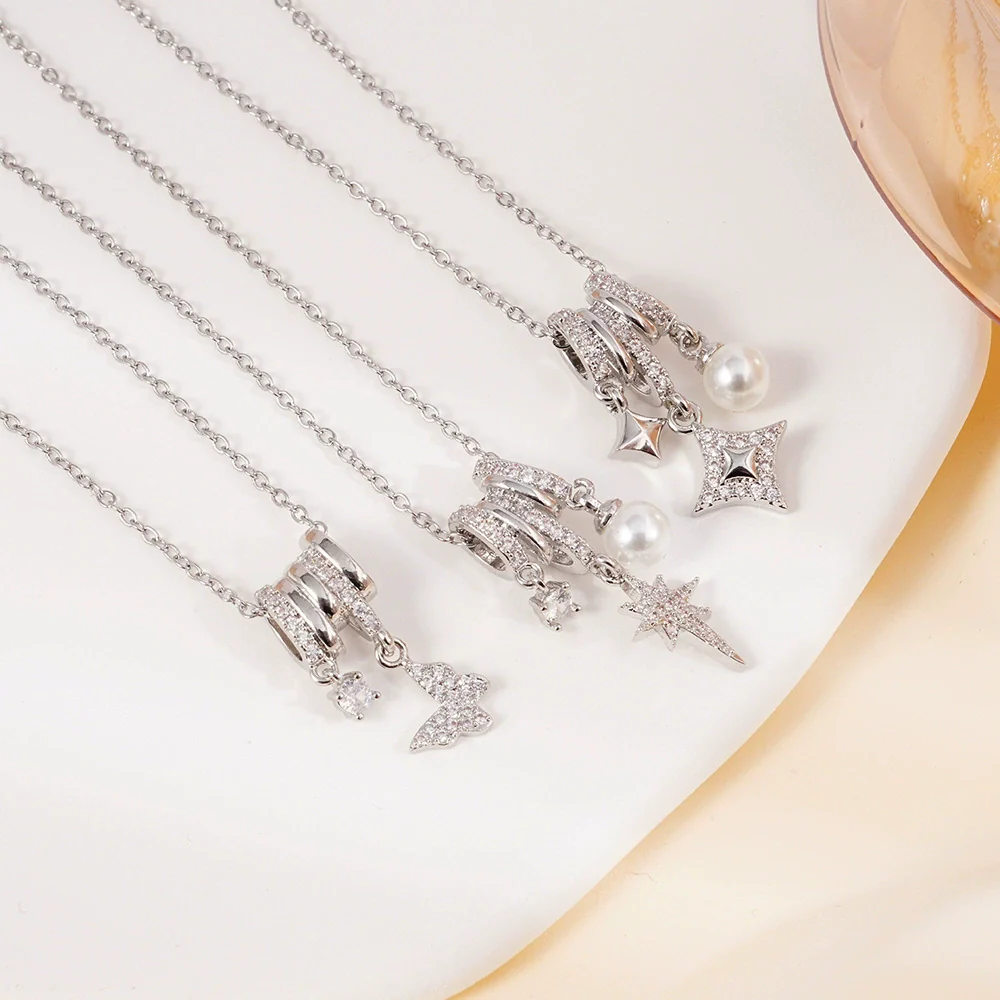Women's Copper Inlaid Zircon Star Butterfly Pendant Necklace With Rhombus Animal Zodiac Pattern And Electroplating Process - Image 4