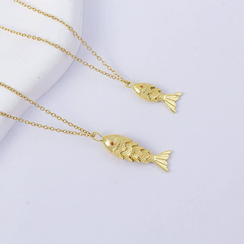 Women's Copper Koi Pendant Long Necklace Electroplated O Chain Animal Zodiac Style Jewelry - Image 4