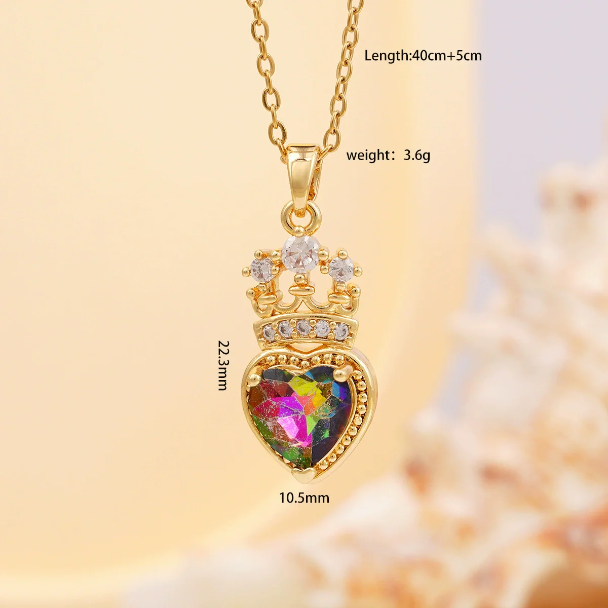Women's Copper Necklace With Heart Shape Mixed Gemstone Inlay Pendant And O Chain Electroplated Design - Image 14