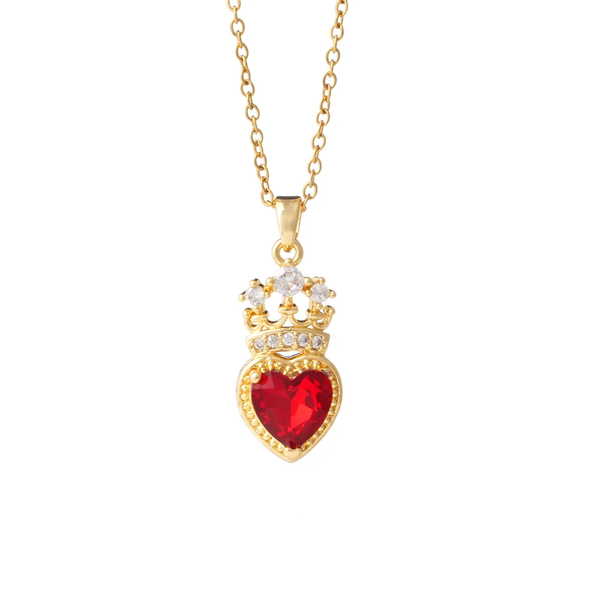 Women's Copper Necklace With Heart Shape Mixed Gemstone Inlay Pendant And O Chain Electroplated Design - Image 5