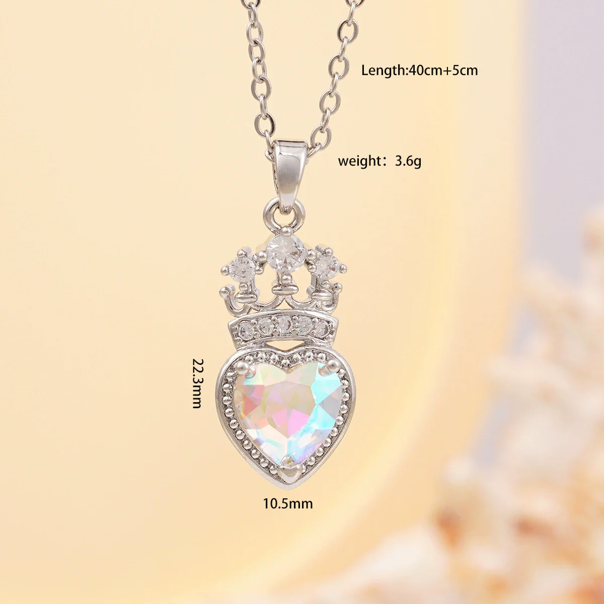 Women's Copper Necklace With Heart Shape Mixed Gemstone Inlay Pendant And O Chain Electroplated Design - Image 7
