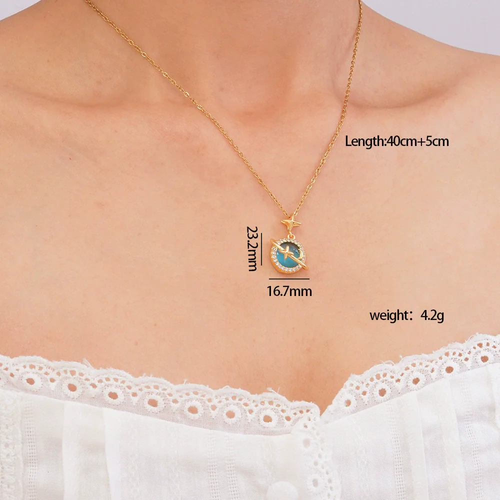 Women's Copper Necklace With Mixed Gemstone Setting Star Pendant Electroplating Light Luxury Design - Image 4