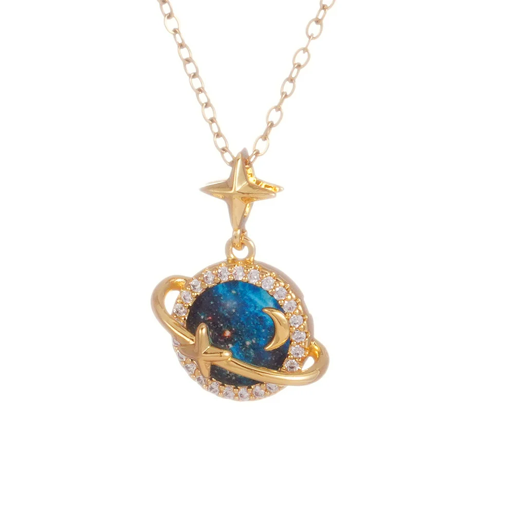 Women's Copper Necklace With Mixed Gemstone Setting Star Pendant Electroplating Light Luxury Design - Image 5