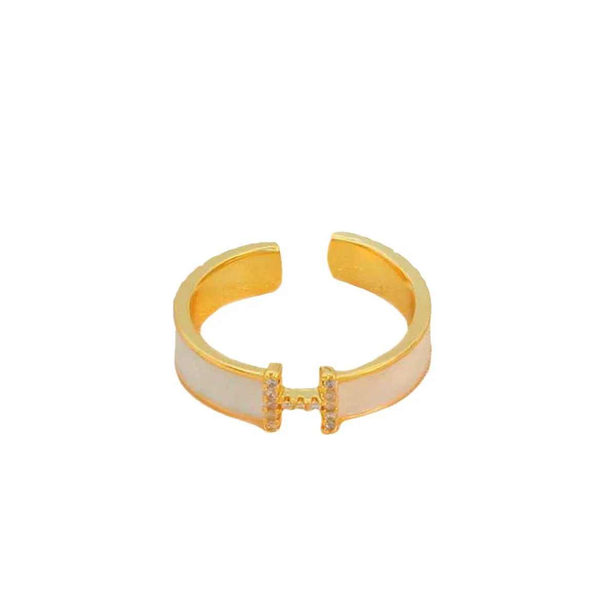 Women's Copper Open Ring With Letter H And Zircon Real Gold Plated Light Luxury Niche Design - Image 5