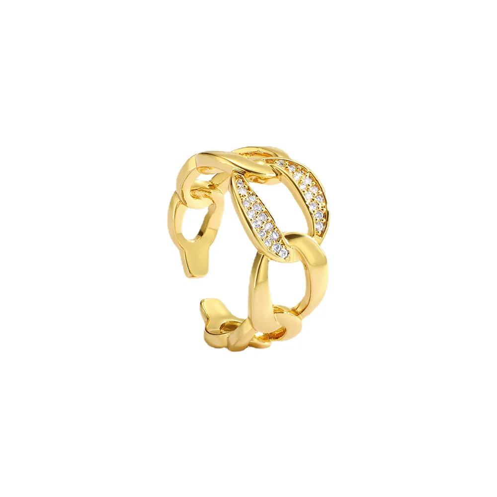 Women's Copper Plated Gold Cuban Chain Style Finger Ring With Zircon - Image 5