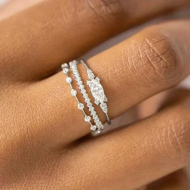 Women's Copper Ring Set With Geometric Style And Zircon Inlay - Image 2