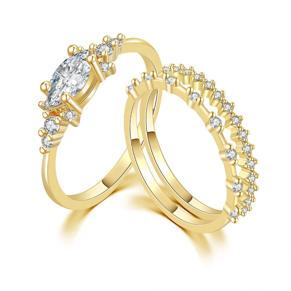 Women's Copper Ring Set With Geometric Style And Zircon Inlay - Image 4