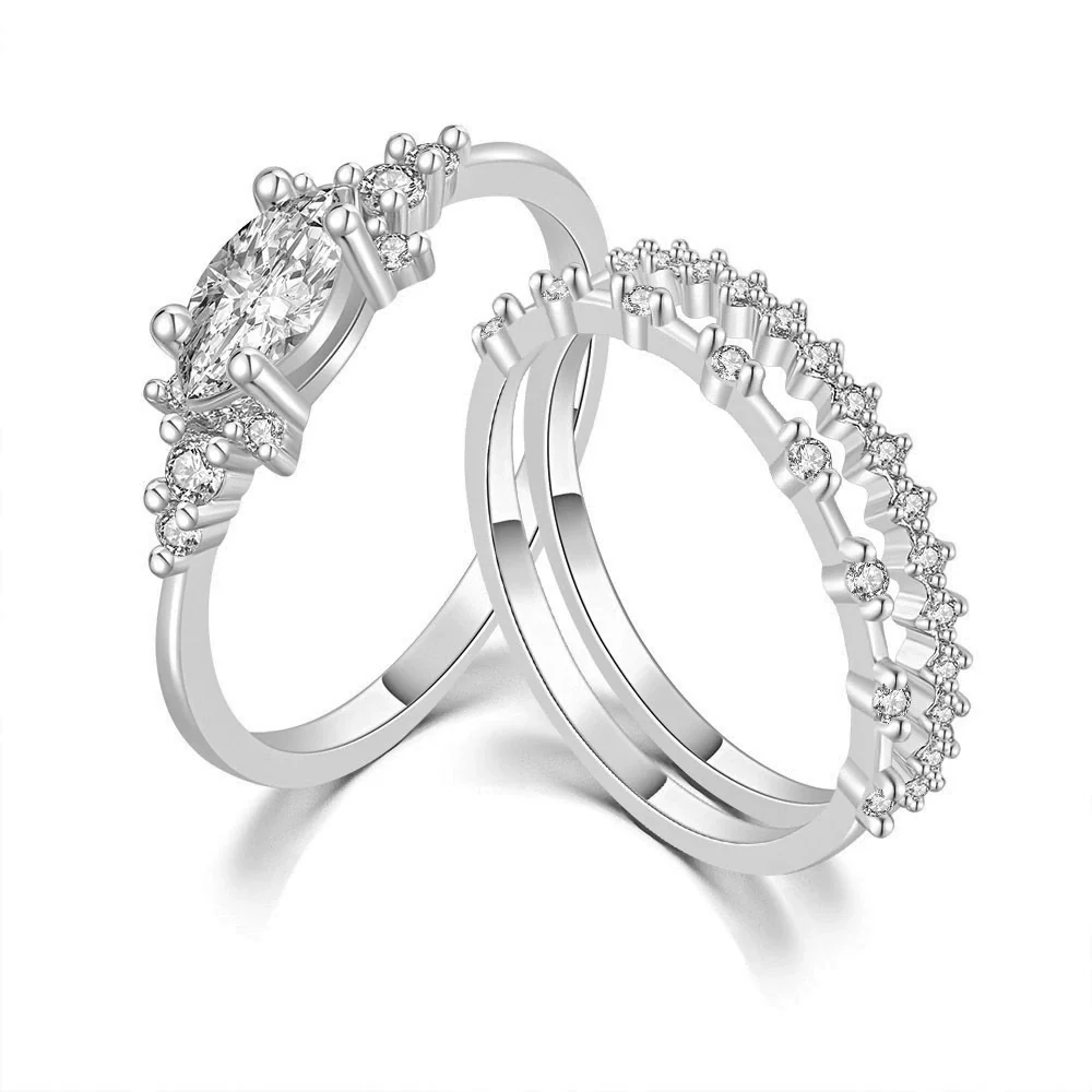 Women's Copper Ring Set With Geometric Style And Zircon Inlay - Image 6