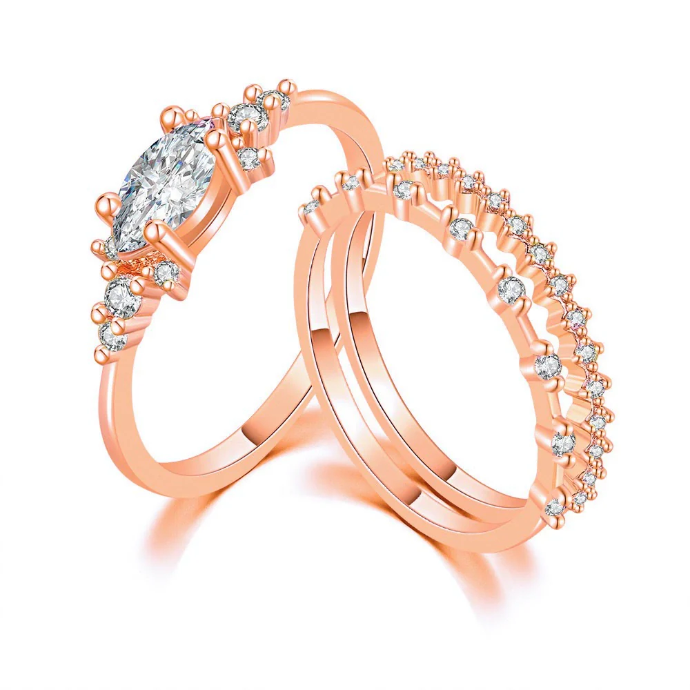 Women's Copper Ring Set With Geometric Style And Zircon Inlay - Image 8